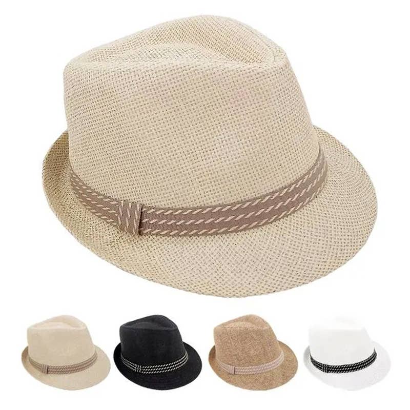 Adult Plain Color Casual Straw Trilby Fedora Hat