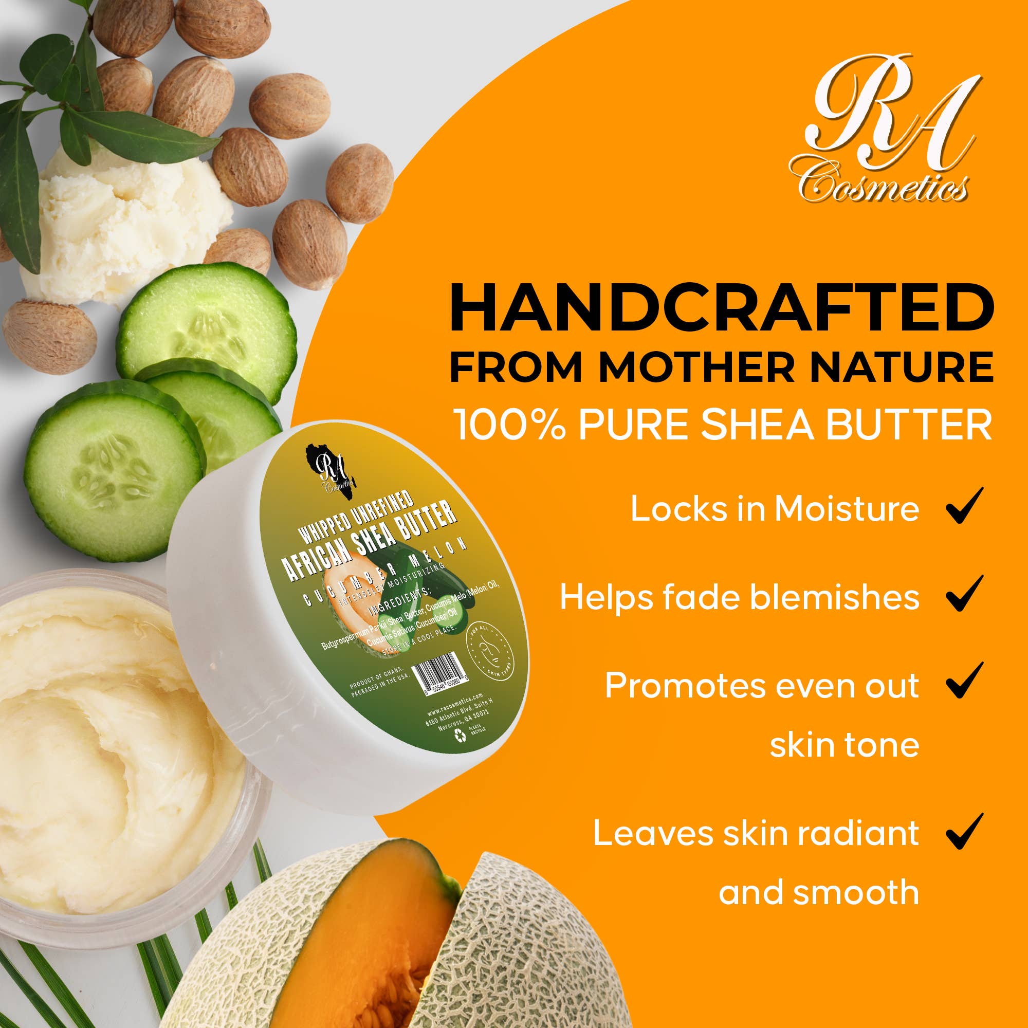 Whipped African Ivory Shea Butter, Cucumber Melon - 12oz