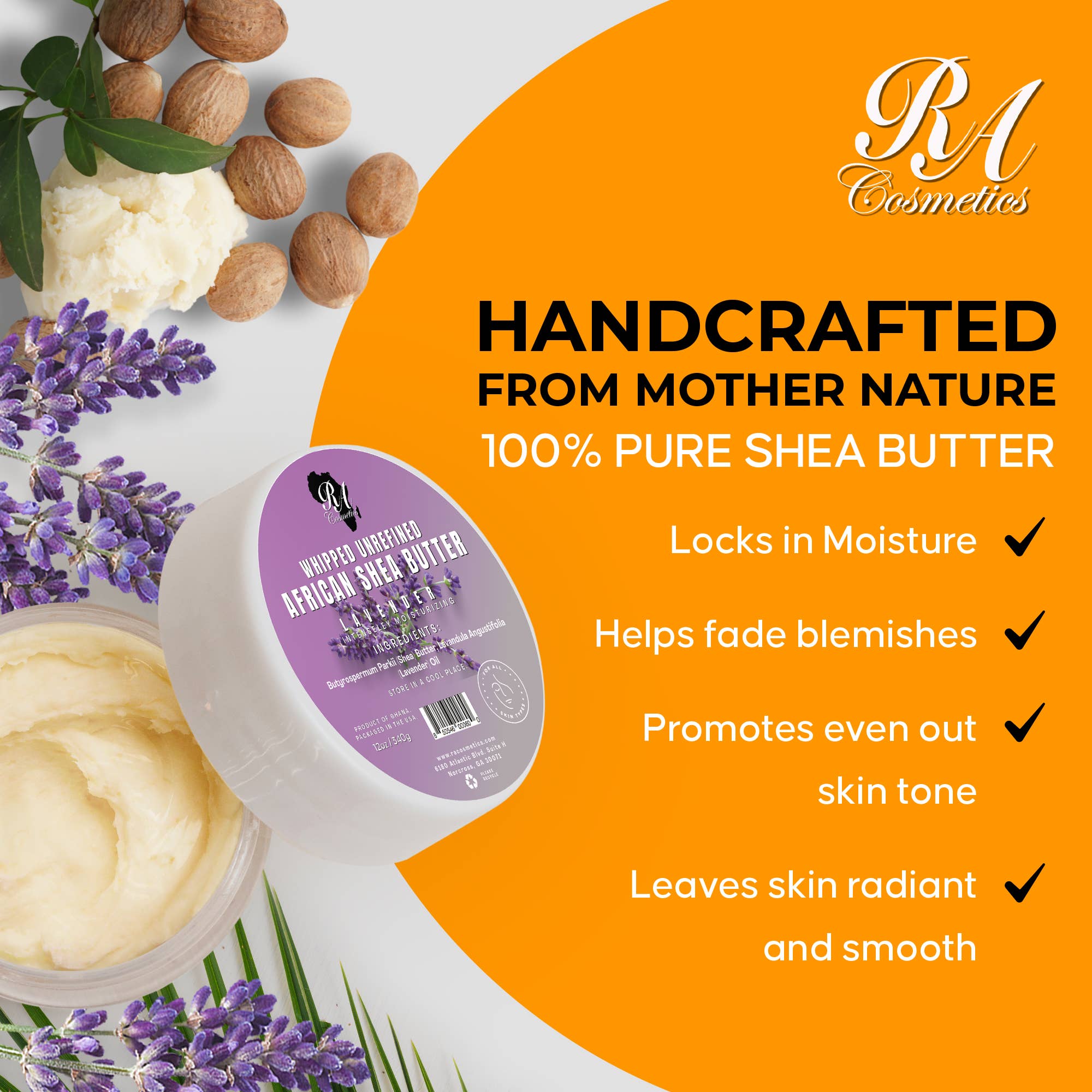 Whipped African Ivory Shea Butter, Lavender - 12oz
