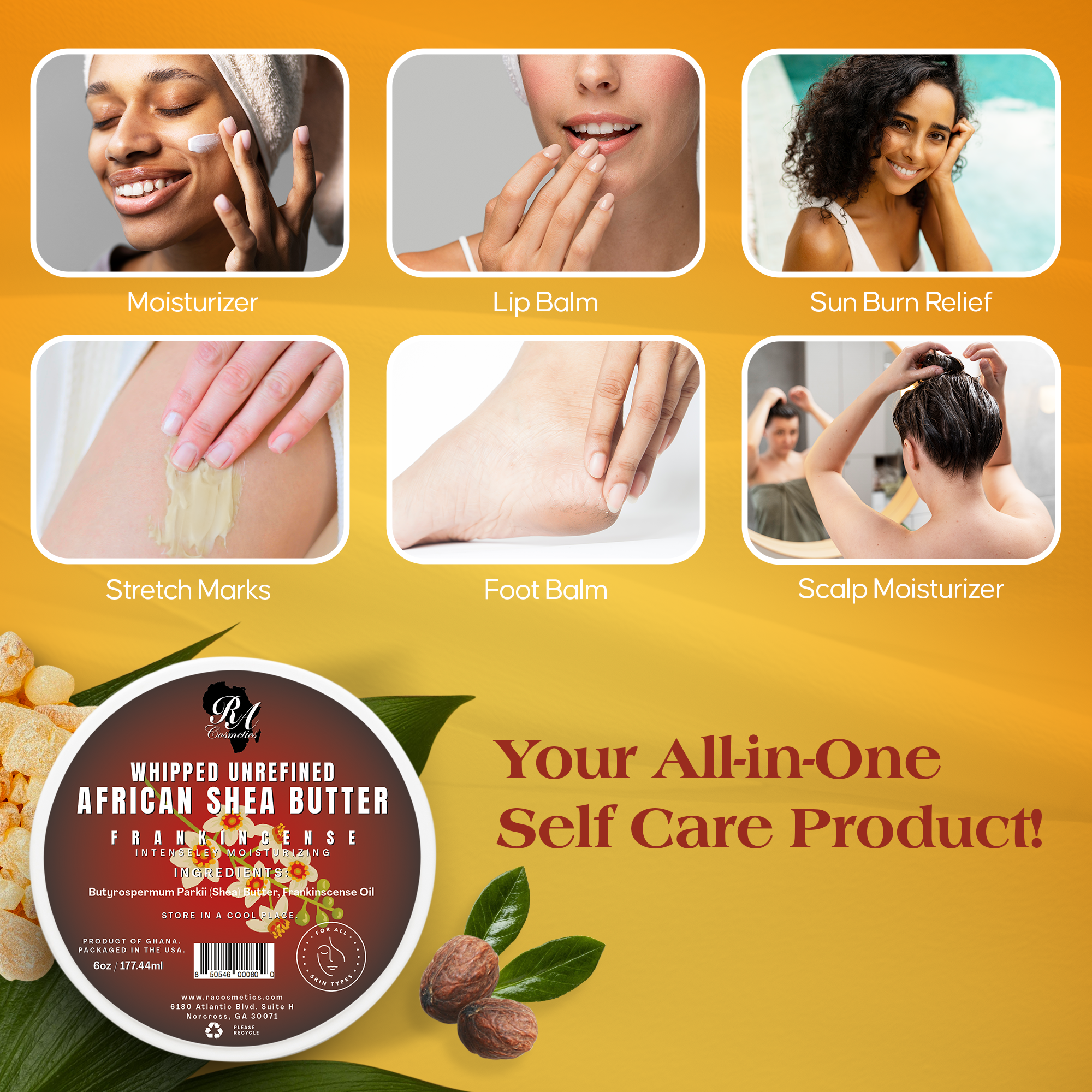 Whipped African Ivory Shea Butter, Frankincense - 12oz