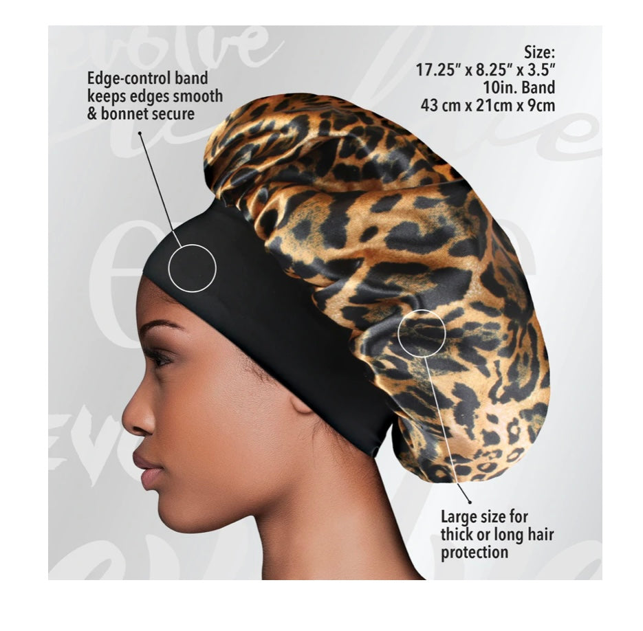 EVOLVE® Satin Wide-Edge Bonnet Leopard Print #1666 image 1