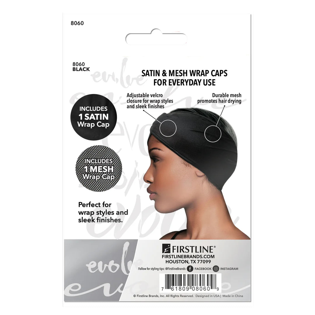 EVOLVE® Satin & Mesh Wrap Cap 2-Pack Black #8060 image 3