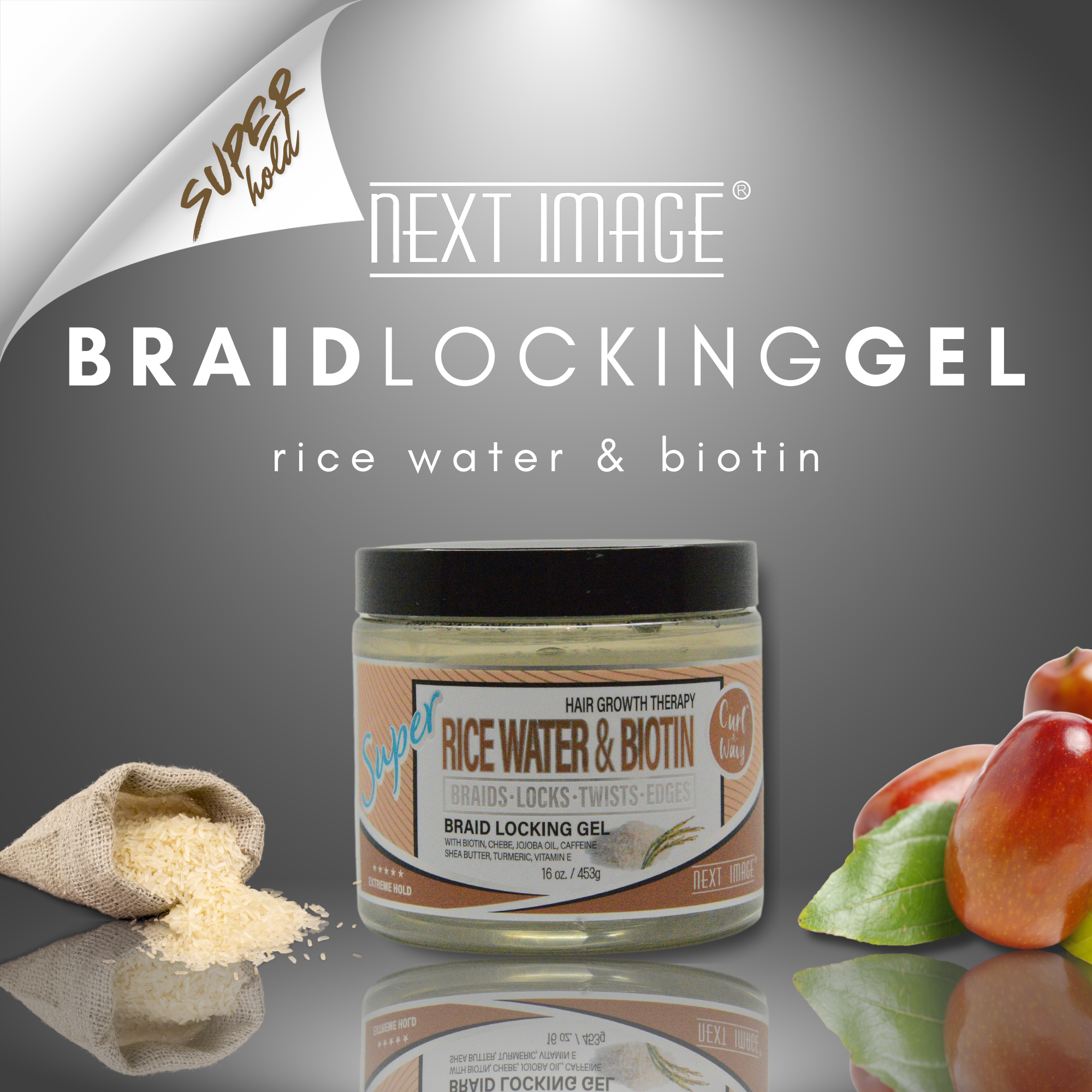 NEXT IMAGE - Braid Locking Gel Super Hold + Rice Water