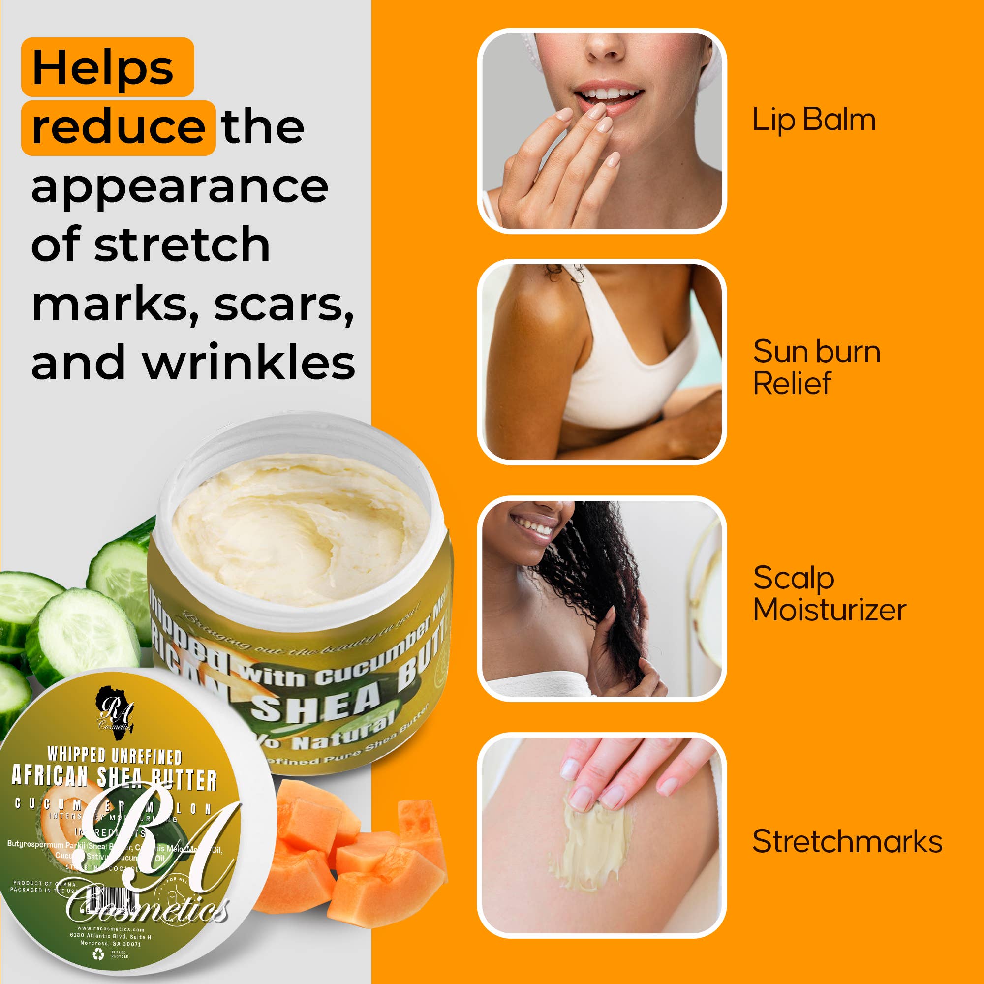 Whipped African Ivory Shea Butter, Cucumber Melon - 12oz