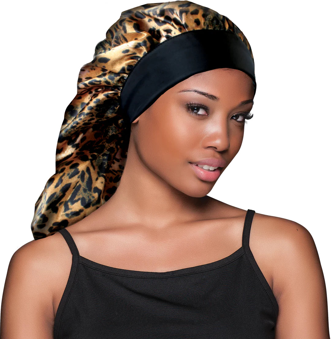 EVOLVE® LUXE Satin Wide-Edge Braid Bonnet Leopard #1681 image 2