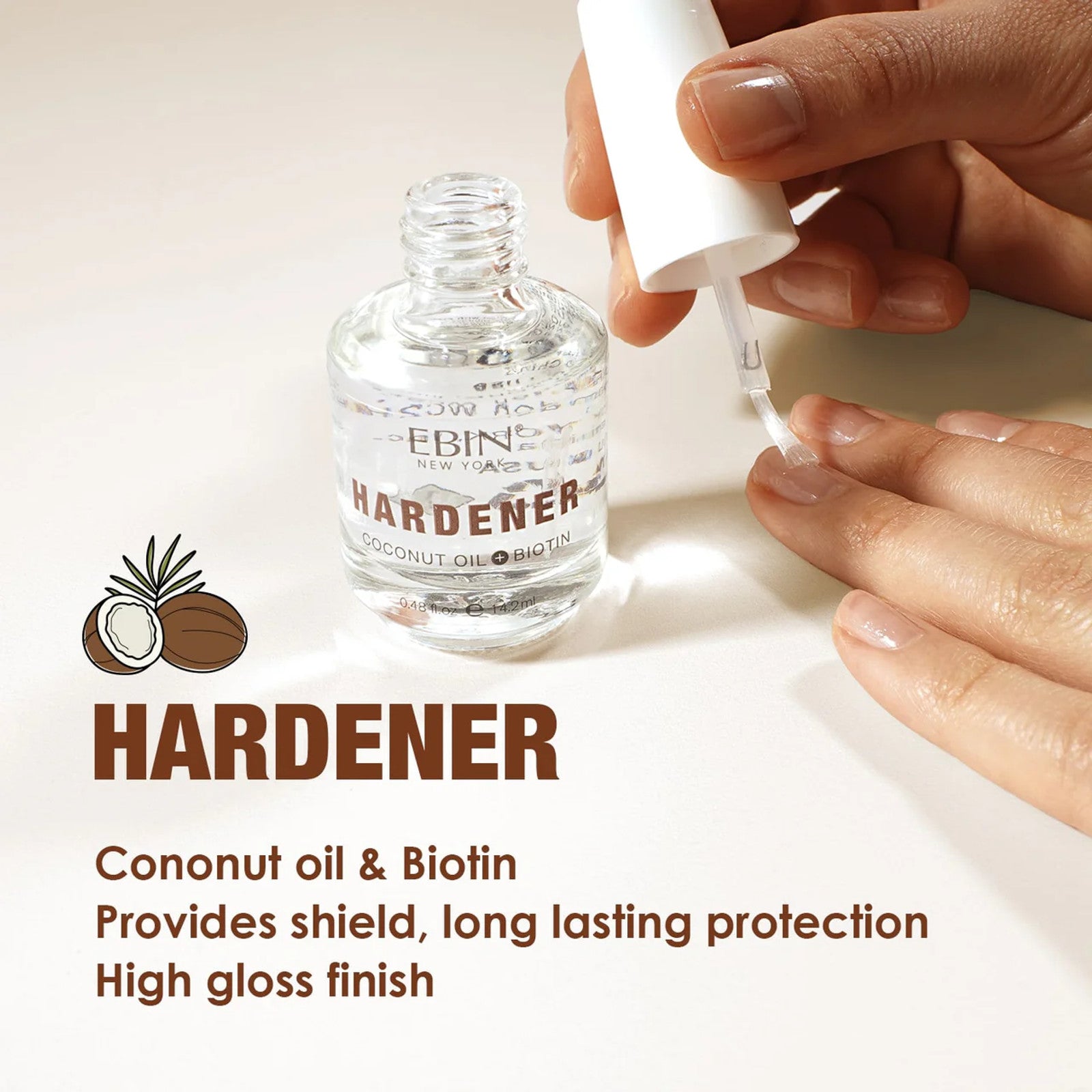 EBIN New York Nail Hardener Coconut+Biotin Oil 0.48 fl oz NCC003 image 1