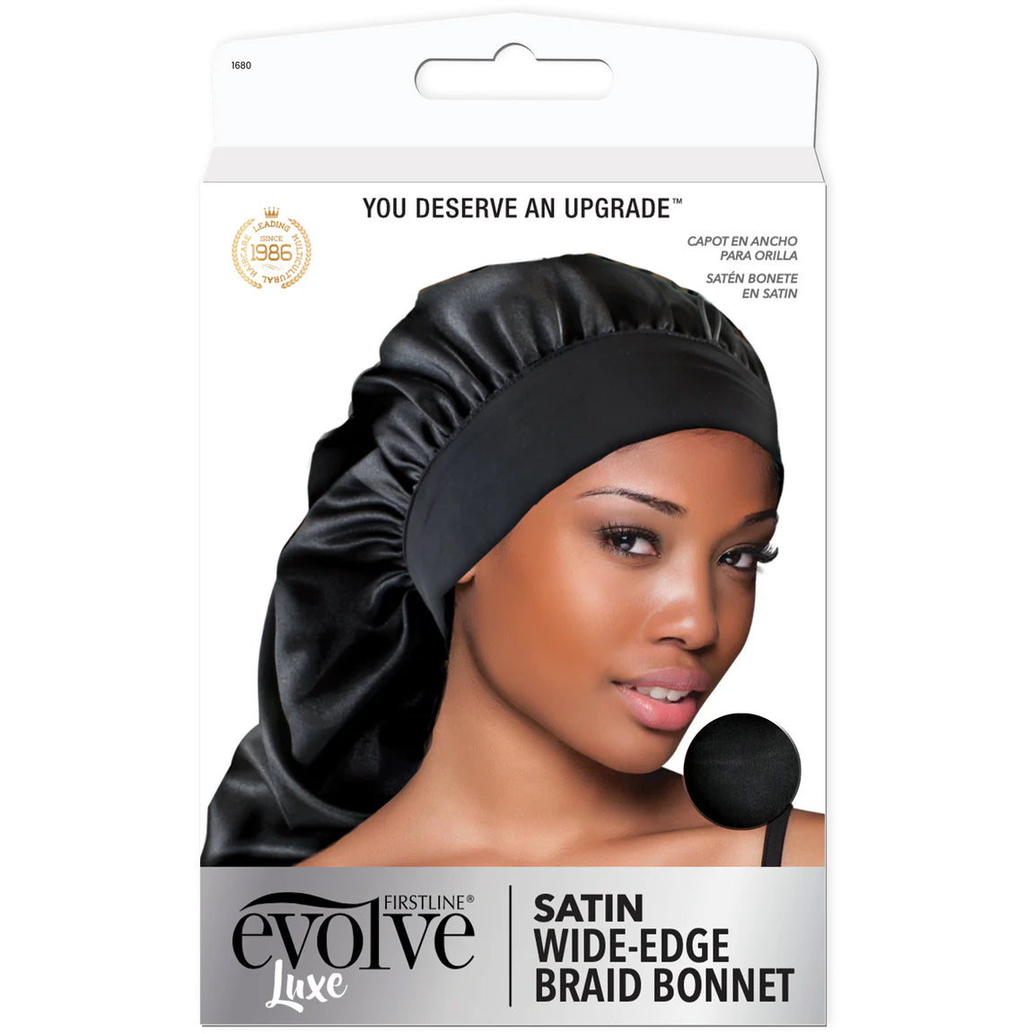 EVOLVE® LUXE Satin Wide-Edge Braid Bonnet Black #1680 image 0
