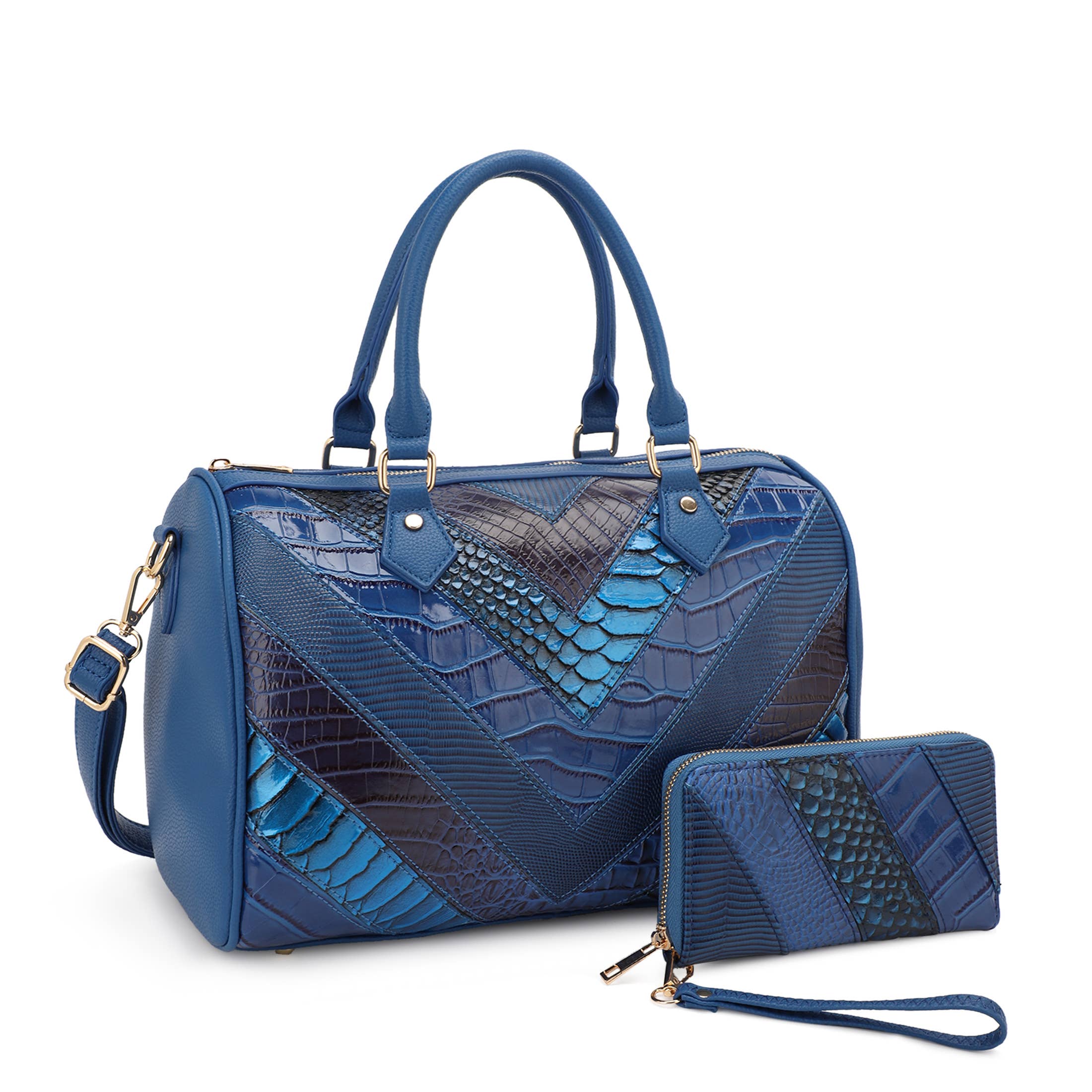 GEORGINA SHINY PATCHWORK BOSTON  BAG  WITH WALLET
