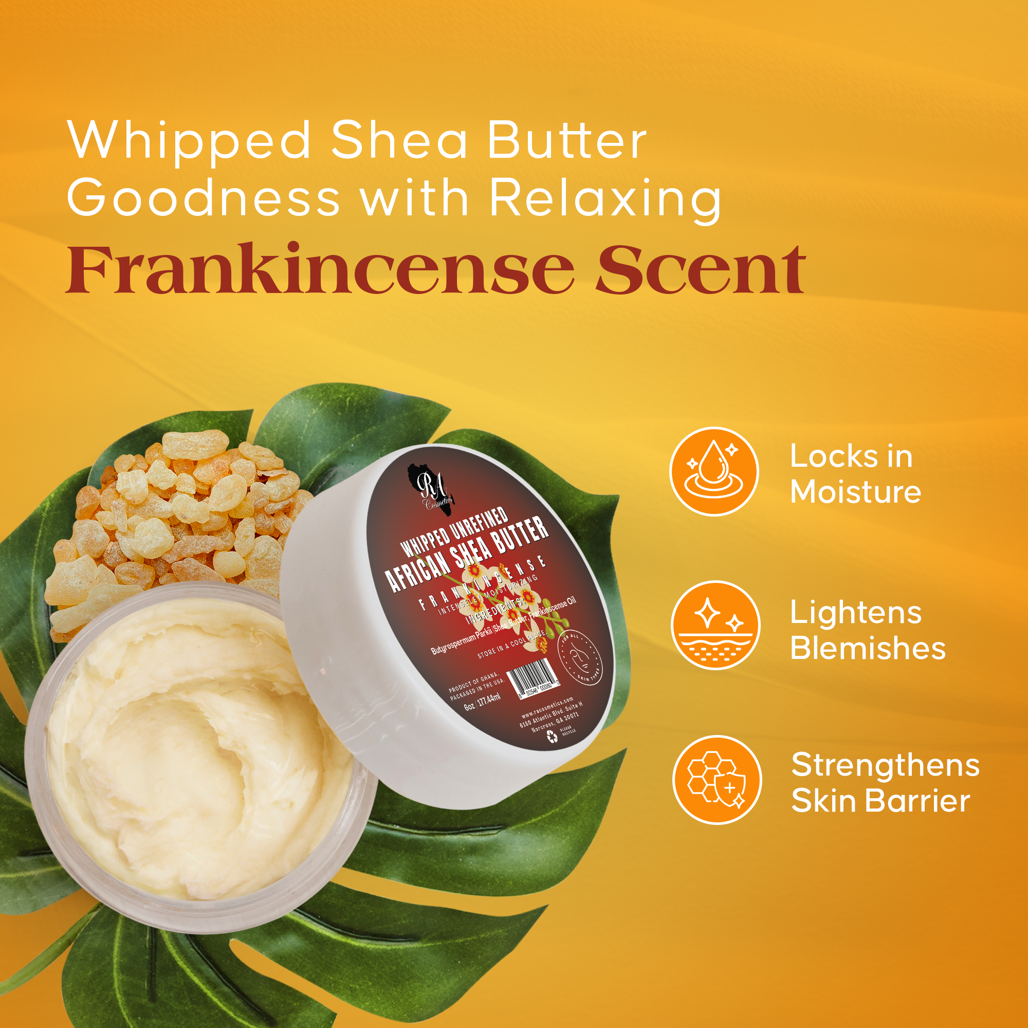 Whipped African Ivory Shea Butter, Frankincense - 12oz