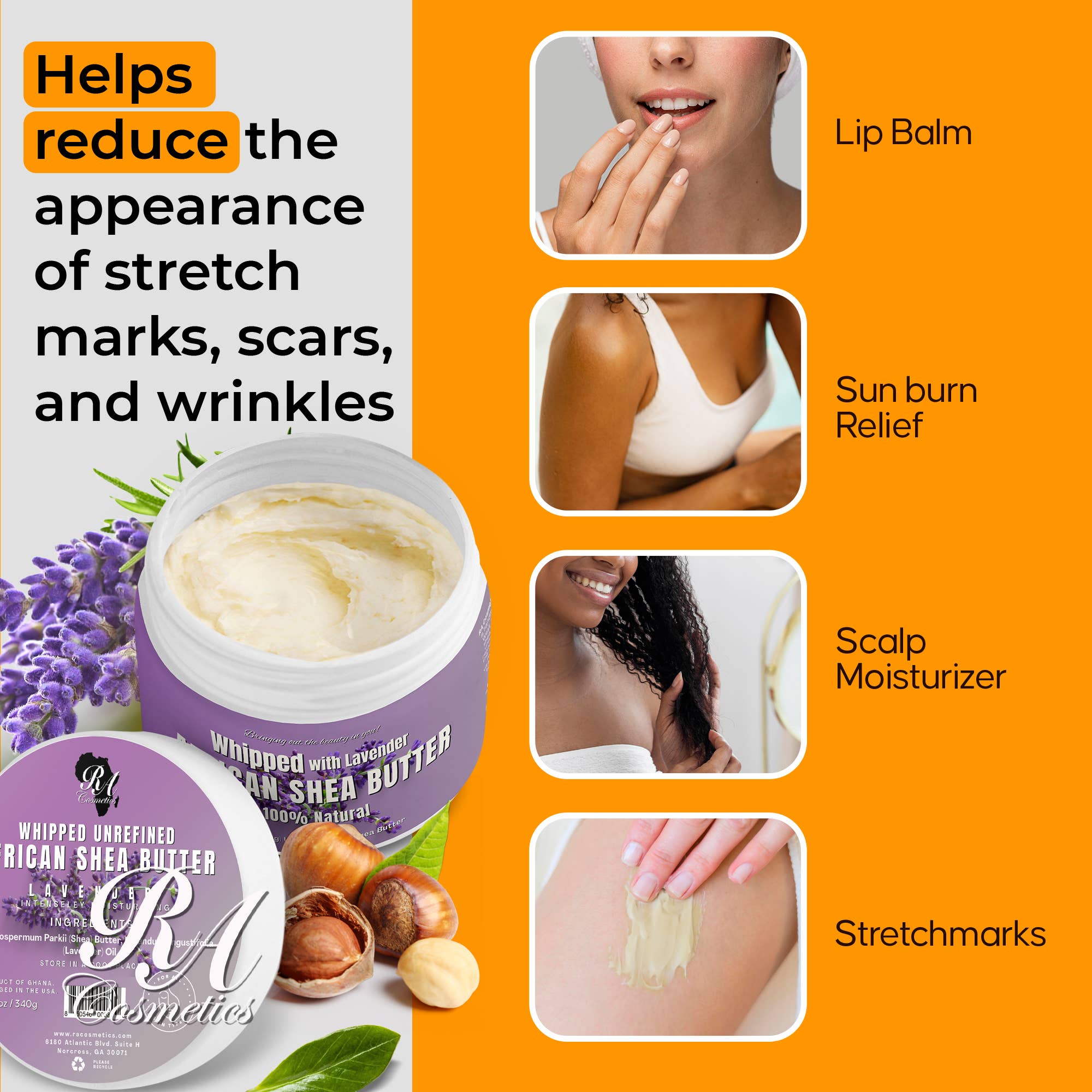 Whipped African Ivory Shea Butter, Lavender - 12oz