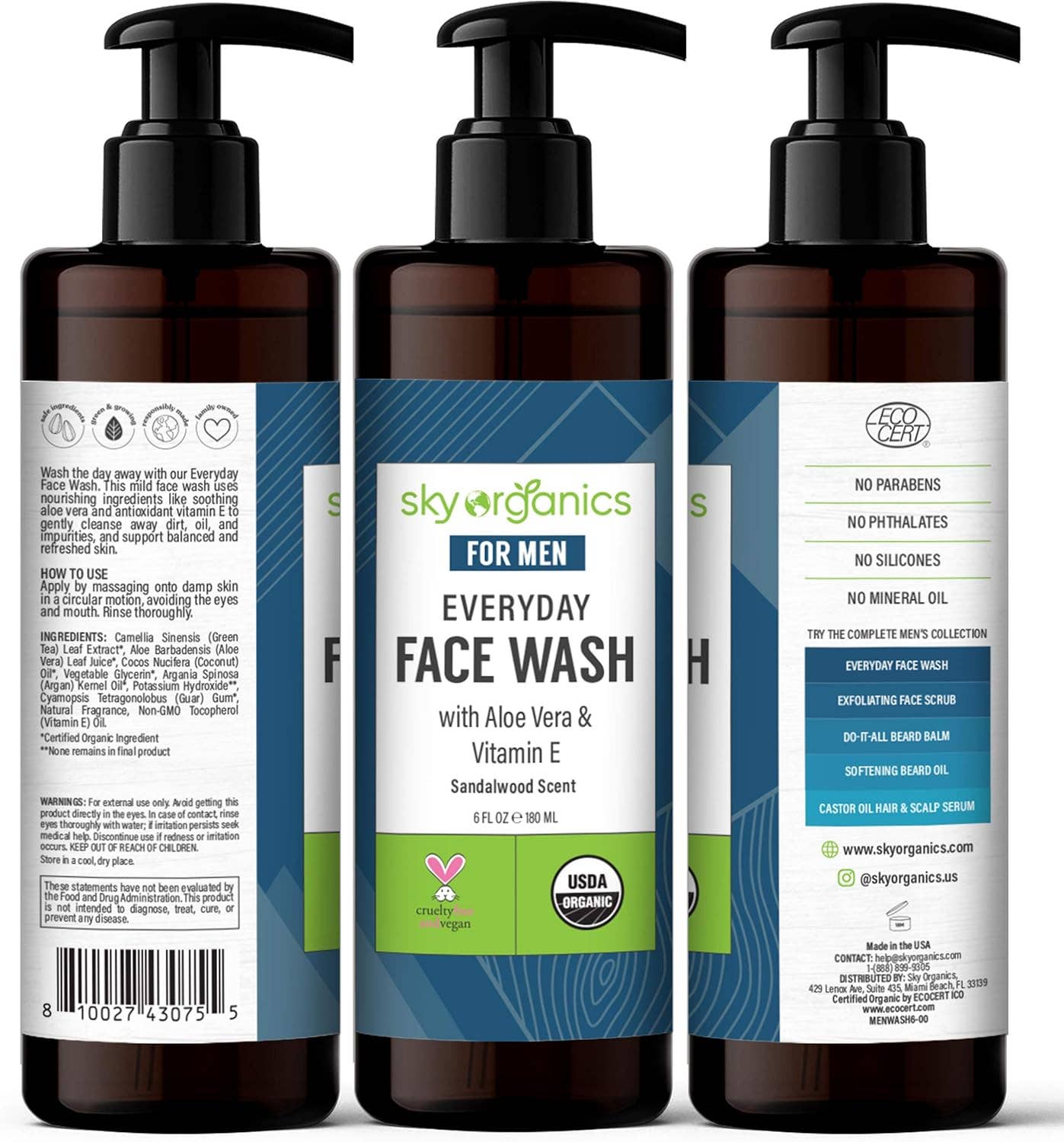 Sky Organics For Men  Everyday Face Wash - 6 Oz.