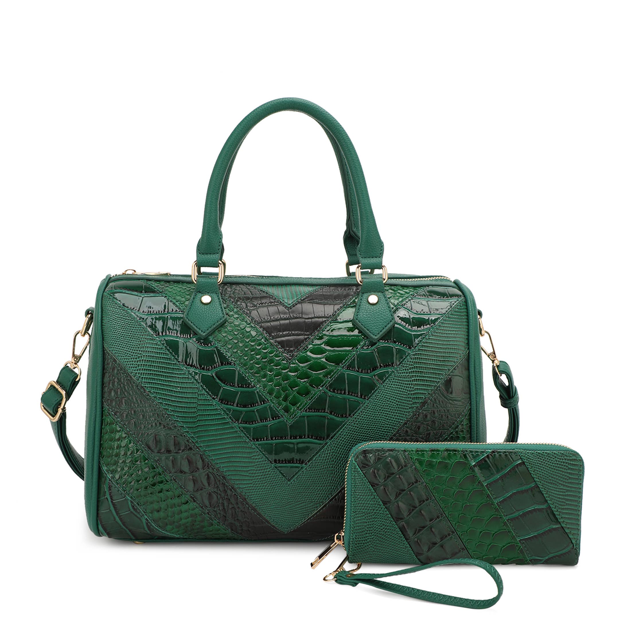 GEORGINA SHINY PATCHWORK BOSTON  BAG  WITH WALLET