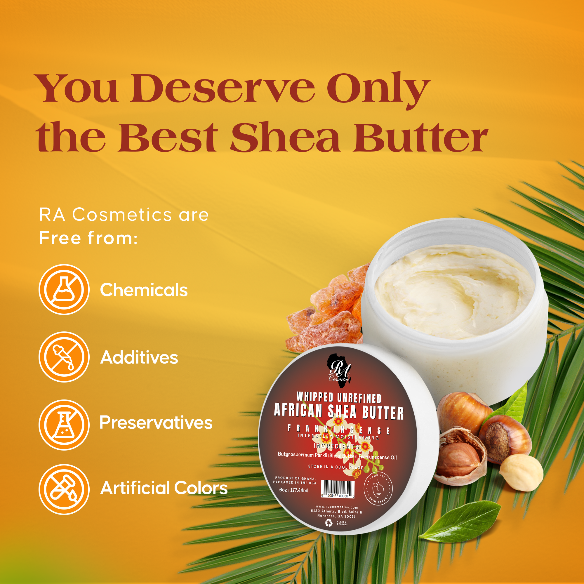 Whipped African Ivory Shea Butter, Frankincense - 12oz