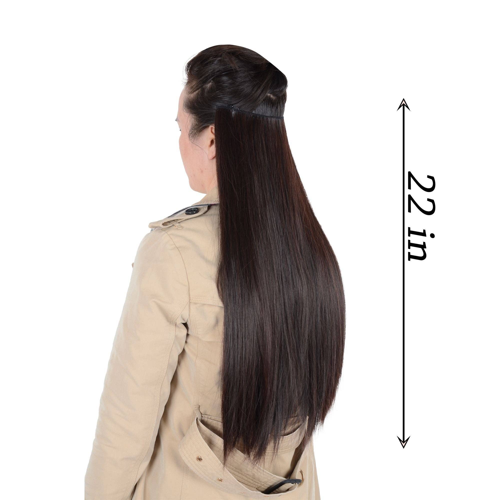 22" Long Straight Natural Hair Extensions Invisible Clip-ins