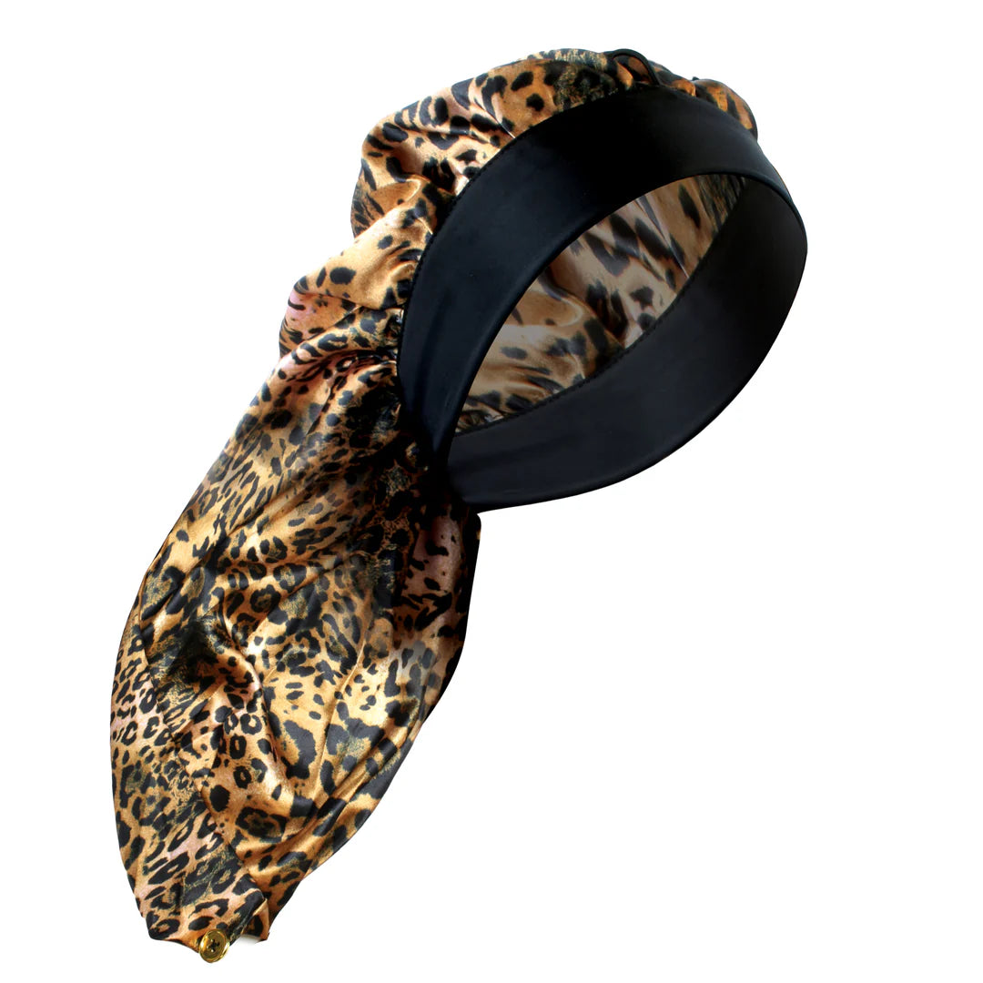 EVOLVE® LUXE Satin Wide-Edge Braid Bonnet Leopard #1681 image 1