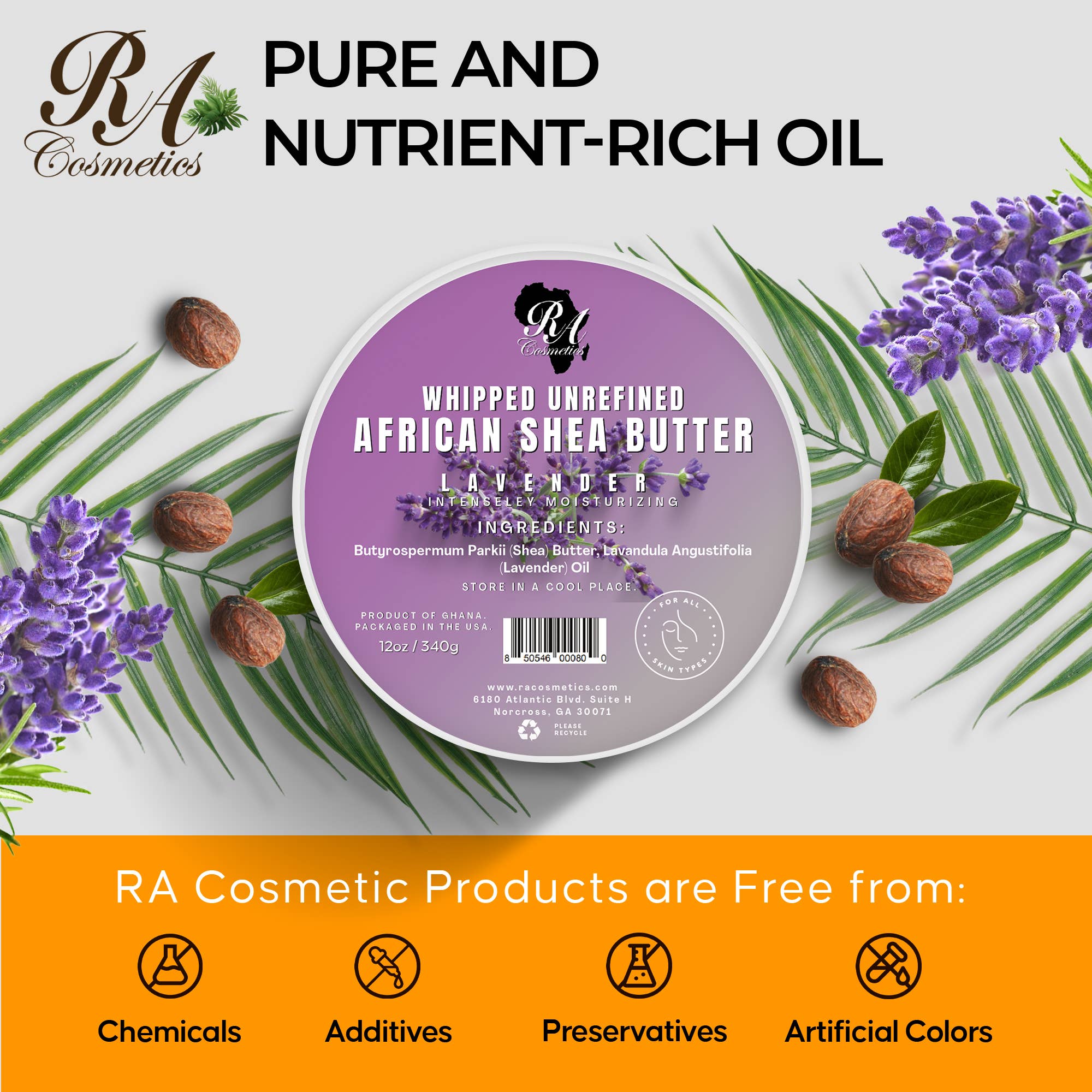 Whipped African Ivory Shea Butter, Lavender - 12oz