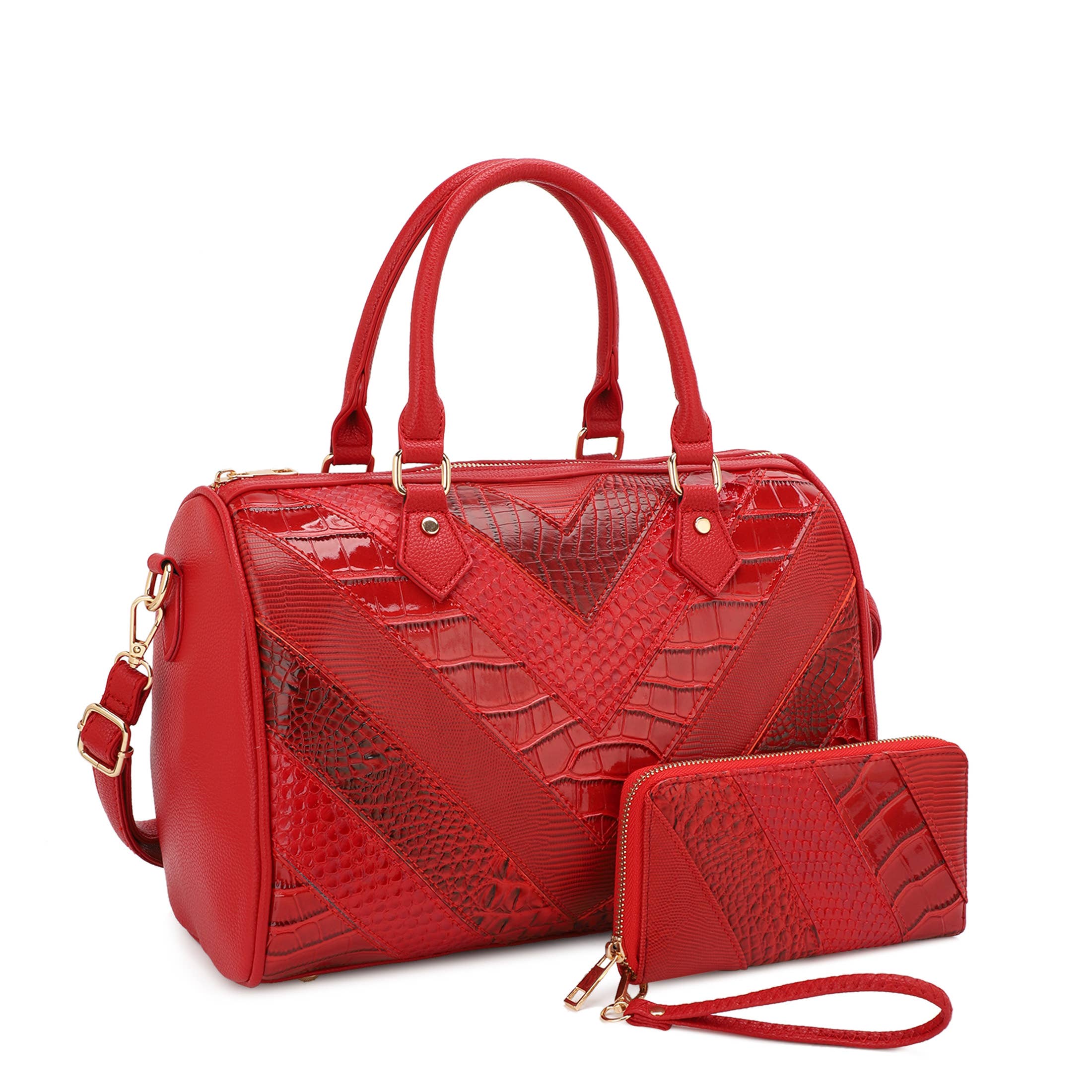 GEORGINA SHINY PATCHWORK BOSTON  BAG  WITH WALLET